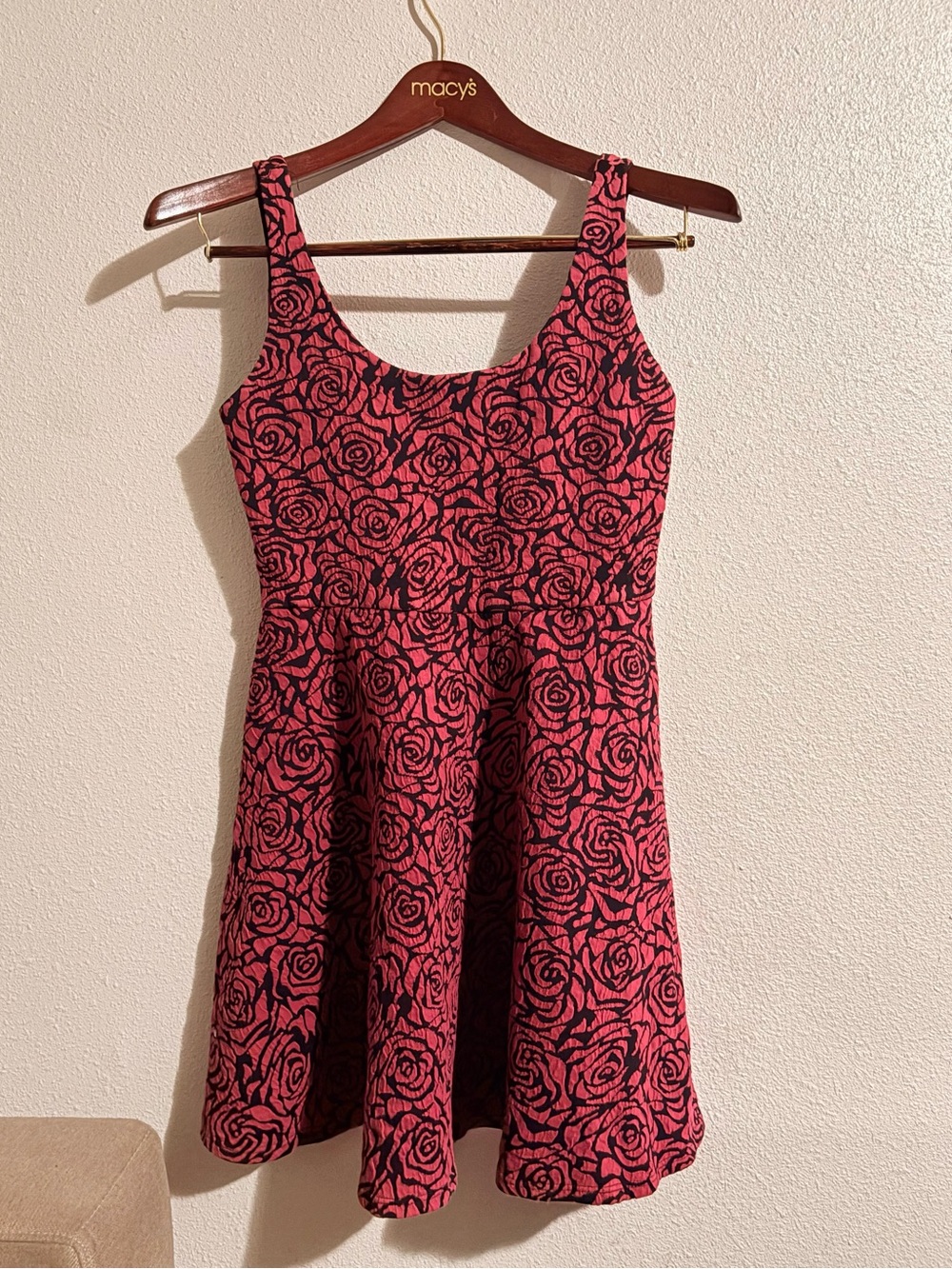 Dee Elle Women's Pink and Black Rose Textured Print Fit & Flare Dress